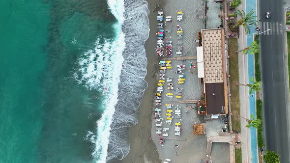 Beautiful beach on the Mediterranean Sea aerial view 4 K