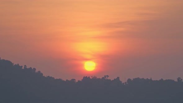 Red Sky Above The Valley In The Morning.