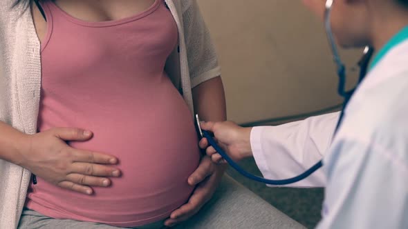 Pregnant Woman and Gynecologist Doctor at Hospital