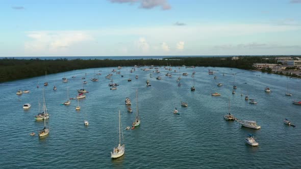 Flying from Miami Channel toward Virginia Key