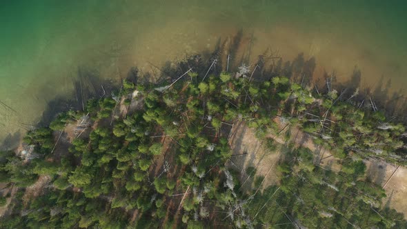 Shoreline of Yellow Belly Lake  - Sawtooth National Forest, Idaho - Overhead Aerial View