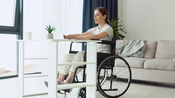 Motivated Freelancer is Working Typing in Laptop Sitting in Wheelchair at Home