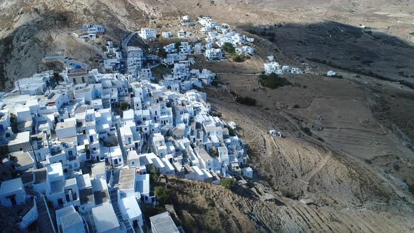 Village of Chora on the island of Serifos in the Cyclades in Greece from the sky