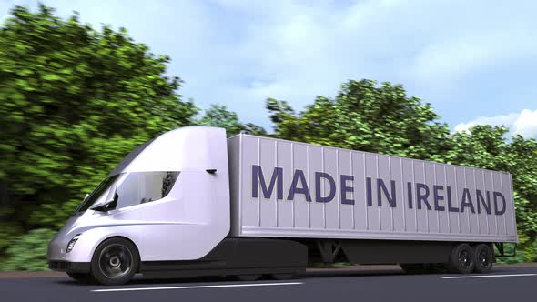 Modern Electric Semitrailer Truck with MADE IN IRELAND Text