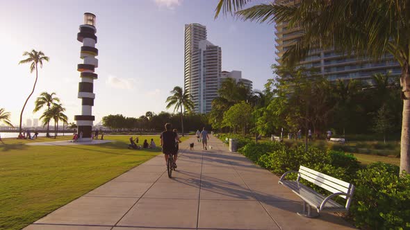 Riding bikes and walking on the waterfront