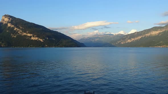 Time lapse view lake Thun and mountains of Swiss Alps in city Spiez