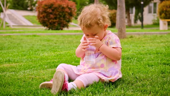 The Child Drinks Water From a Glass