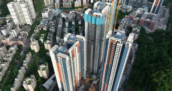 Aerial footage of construction site in shenzhen city, China