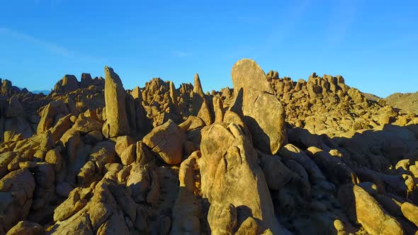 Scenic aerial drone view of a rocky desert landscape.