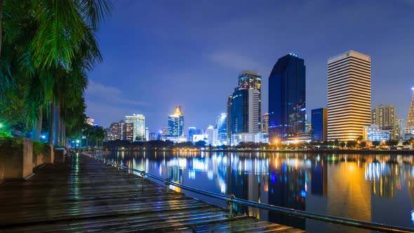 4k Time-lapse of Bangkok city night view at Benjakitti Park, Bangkok, Thailand