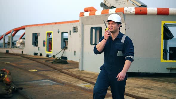 Marine Deck Officer or Chief Mate on Deck of Vessel or Ship