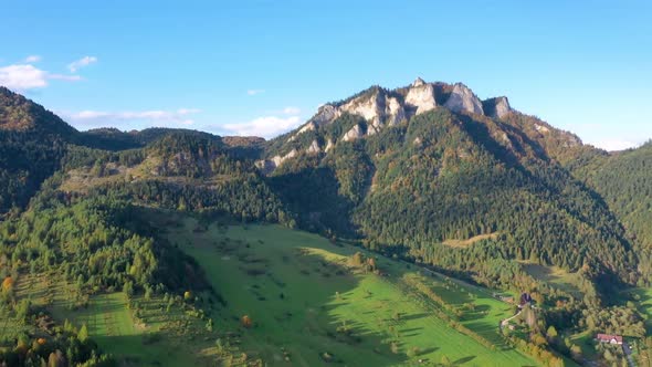 Aerial view of Trzy Korony mountain in Pieniny, Poland