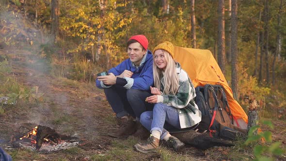 Beautiful Youth Set Up a Campground