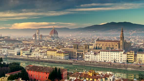 Morning Florence (Firenze), Italy, Covered with Mist. Panorama of Santa Maria Novella, the Cathedral