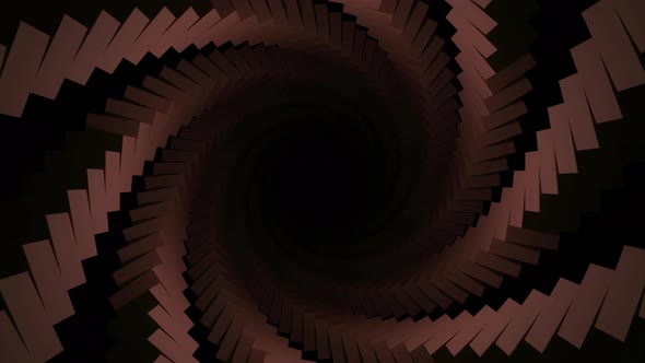 Abstract Spiral Shaped Pattern with Spinning Bricks on a Black Background Seamless Loop