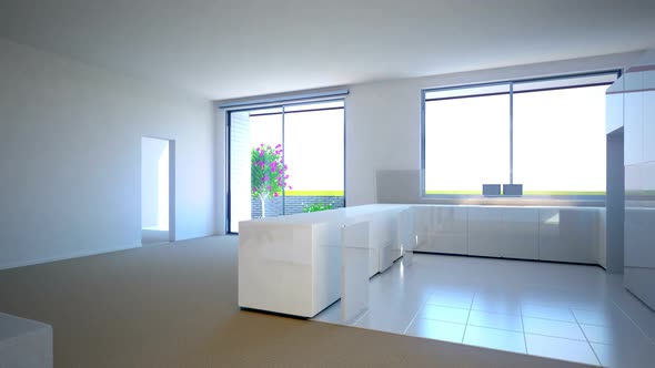 Time-lapse animation of a modern home furnishing with camera position motion. HD