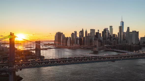 Picturesque Hyperlapse Footage of Flight Over Big Cablestayed Bridges at Romantic Sunset