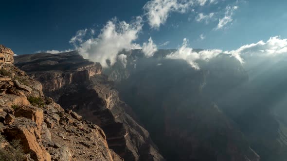 Landscape of Oman Mountains, Arabian Peninsula. Time Lapse of Jebel Shams Mountains