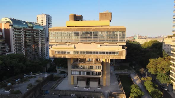 Aerial tilt down view of Mariano Moreno National Library in Buenos Aires.