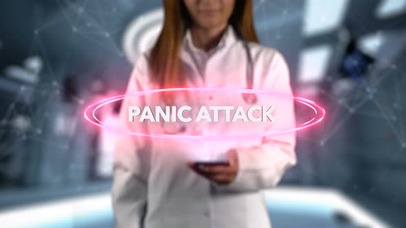 Female Doctor Hologram Word Illness Panic Attack