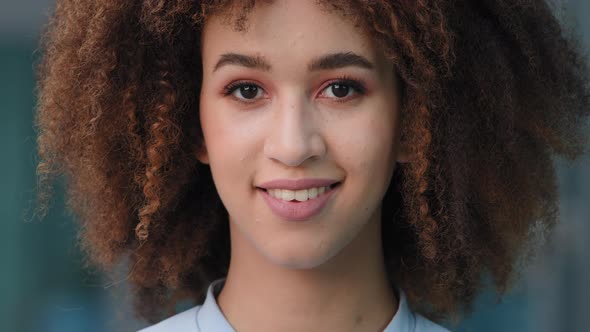 Female Portrait Outdoors Young Curly African American Woman Black Mixed Race Smiling Afro Girl Human