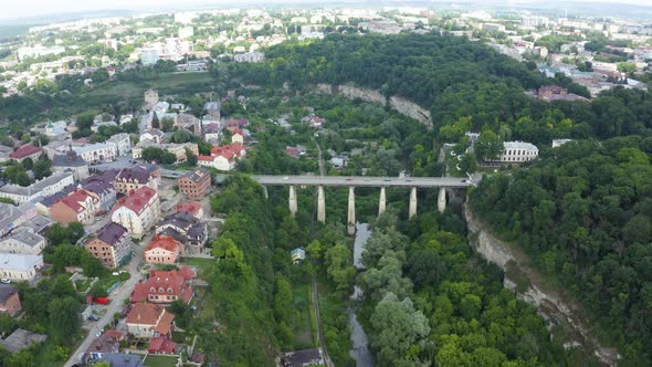 Huge Stone Bridge Over the Valley and Forest in Kam'yanets'Podil's'kyi