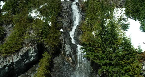 Snow Waterfall Slow Motion Tilt Shot Water Falling Spraying Rocks