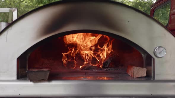 Pizza Oven with Burning Fire