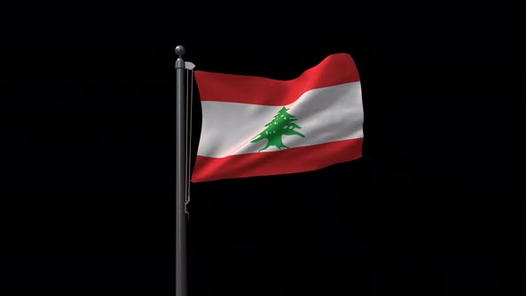 Lebanon Flag On Flagpole With Alpha Channel 4K