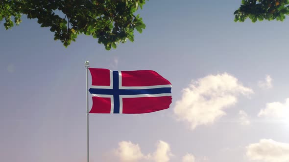 Norway Flag With  Modern City 