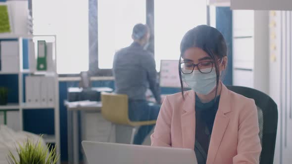 Portrait of Entrepreneur Woman Wearing Face Mask to Avoid Infection with Coronavirus