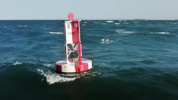 Nautical Background with Copy Space  Aerial Seascape with White and Red Buoy