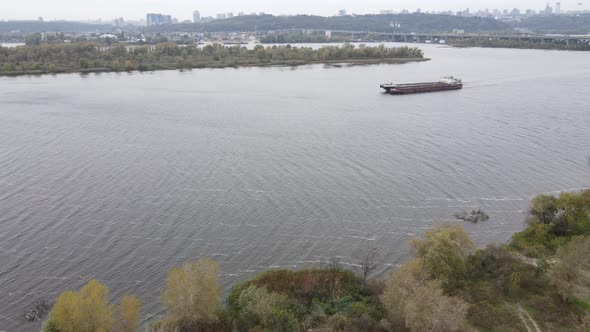 Dnipro River Near Kyiv City, Ukraine Aerial View. Dnieper, Kiev