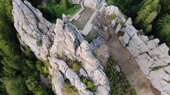 Aerial Drone Footage Flying Near Rocks of Famous Tustan Fortress