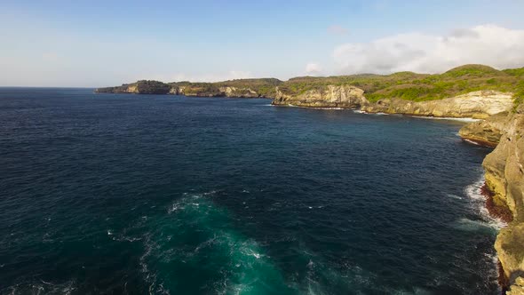 Cliffs Sea and Waves at Nusa Penida Bali Indonesia