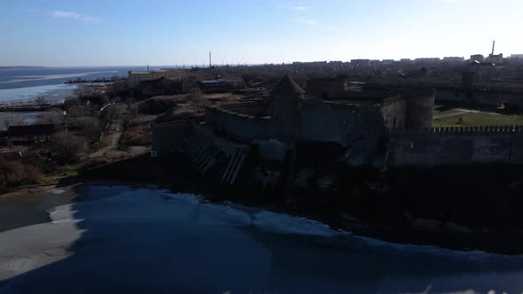 Aerial view of the Akkerman fortress in Belgorod-Dniester, Ukraine in winter