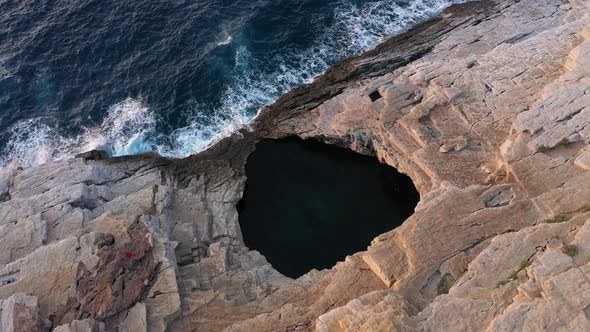 Aerial View of Giola Natural Sea Pool in Thassos Island, Greece