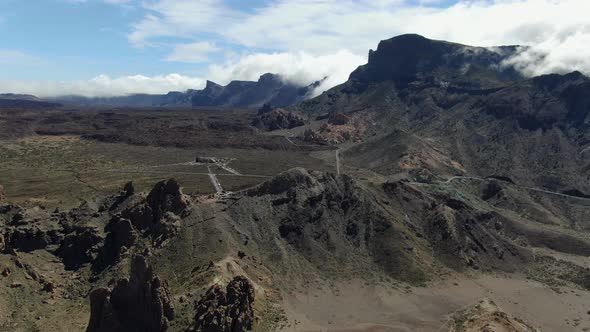 Flying over Roques de Garcia rock formations in Tenerife, Canary Islands, Spain