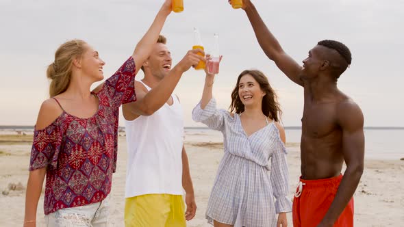 Friends Clinking Non Alcoholic Drinks on Beach 