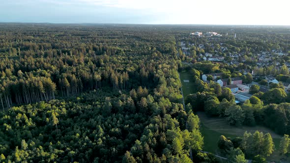 Aerial view suburban munich. Drone flying over middle class family houses with small garden in europ