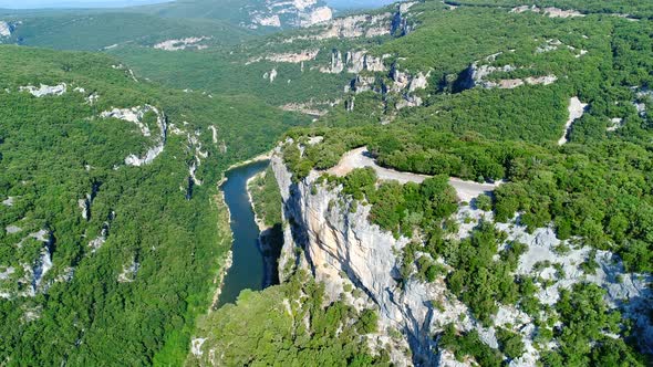 The gorges of the Ardeche in France seen from the sky