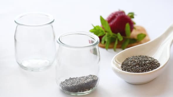 Chia Pudding: Putting Chia Seeds in a jar. detox and healthy superfood breakfast