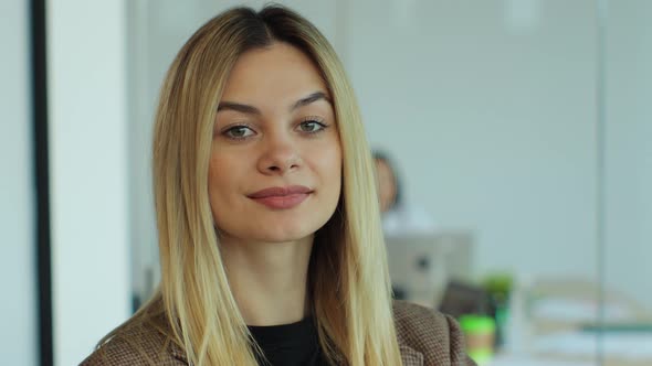 Close Up Portrait of Happy Female Business Leader Successful Millennial Businesswoman Posing in