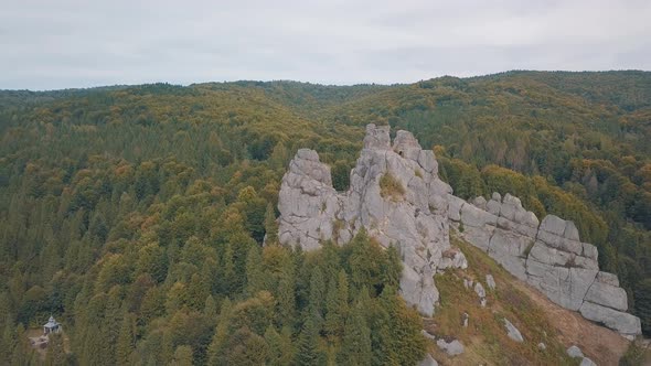 Impressive Drone Shot of the Mountain Hills in Forest. Autumn. Aerial View