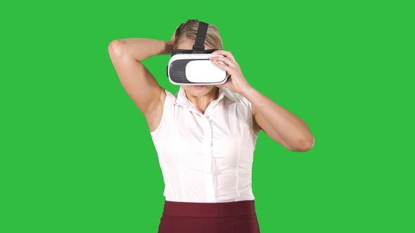 Woman with VR headset glasses device Virtual reality concept