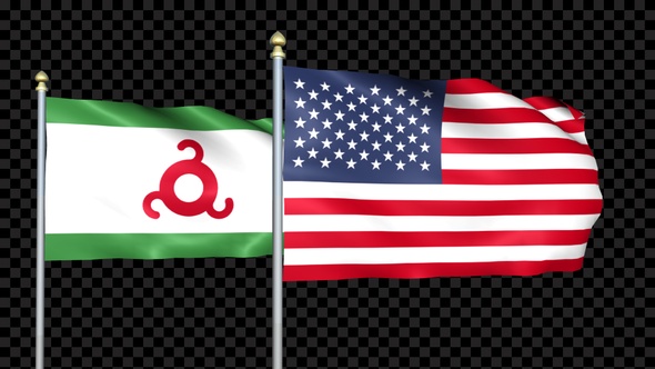 Ingushetia And United States Two Countries Flags Waving