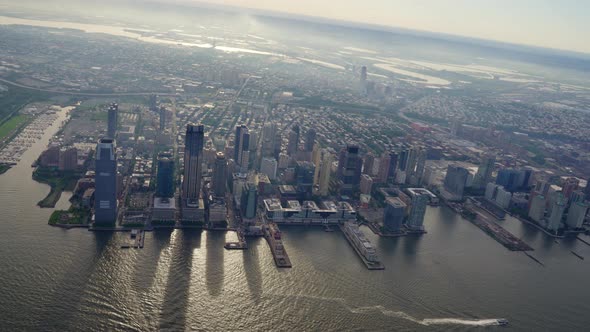 Aerial of Brooklyn Downtown Skyline New York Filmed From a Helicopter
