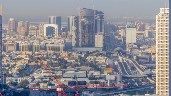 Skyline View of the Buildings of Sheikh Zayed Road and DIFC Timelapse in Dubai UAE