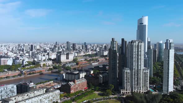 Puerto Madero Skyscrapers, Buildings, River (Buenos Aires Argentina) aerial view