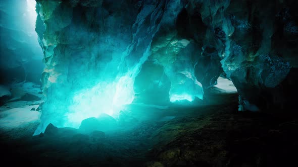 Entrance of an Ice Cave Inside Glacier in Southern Iceland